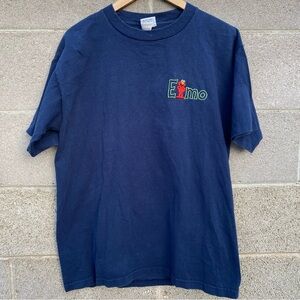 Vintage Y2K Sesame Street Embroidered Elmo Tshirt Large Navy Single Stitch USA